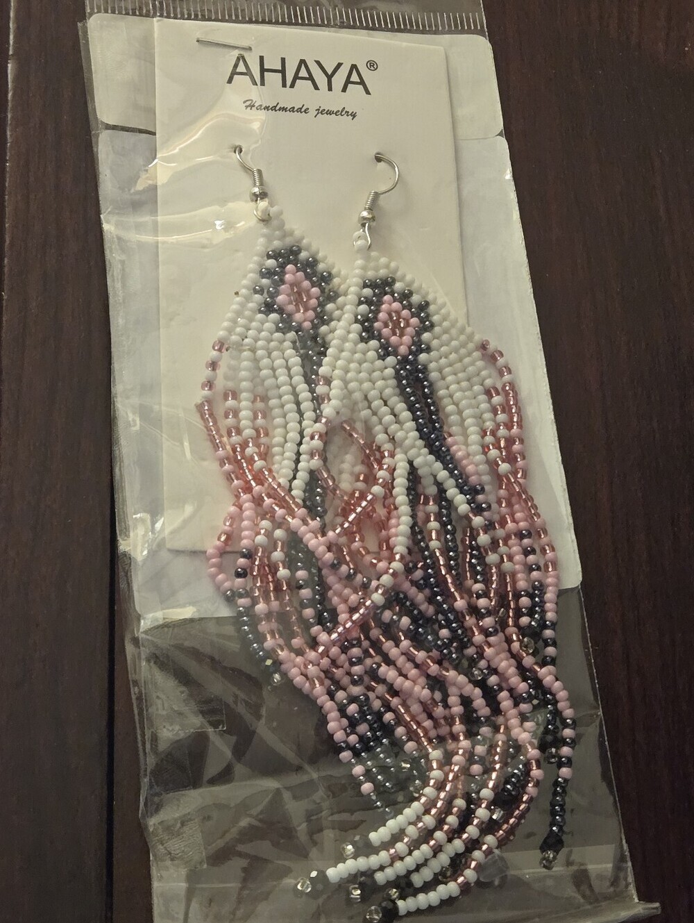 Bohemian Style Beaded Tassel Earrings Handcrafted Glass Seed Bead Dangles Pink - Picture 6 of 8